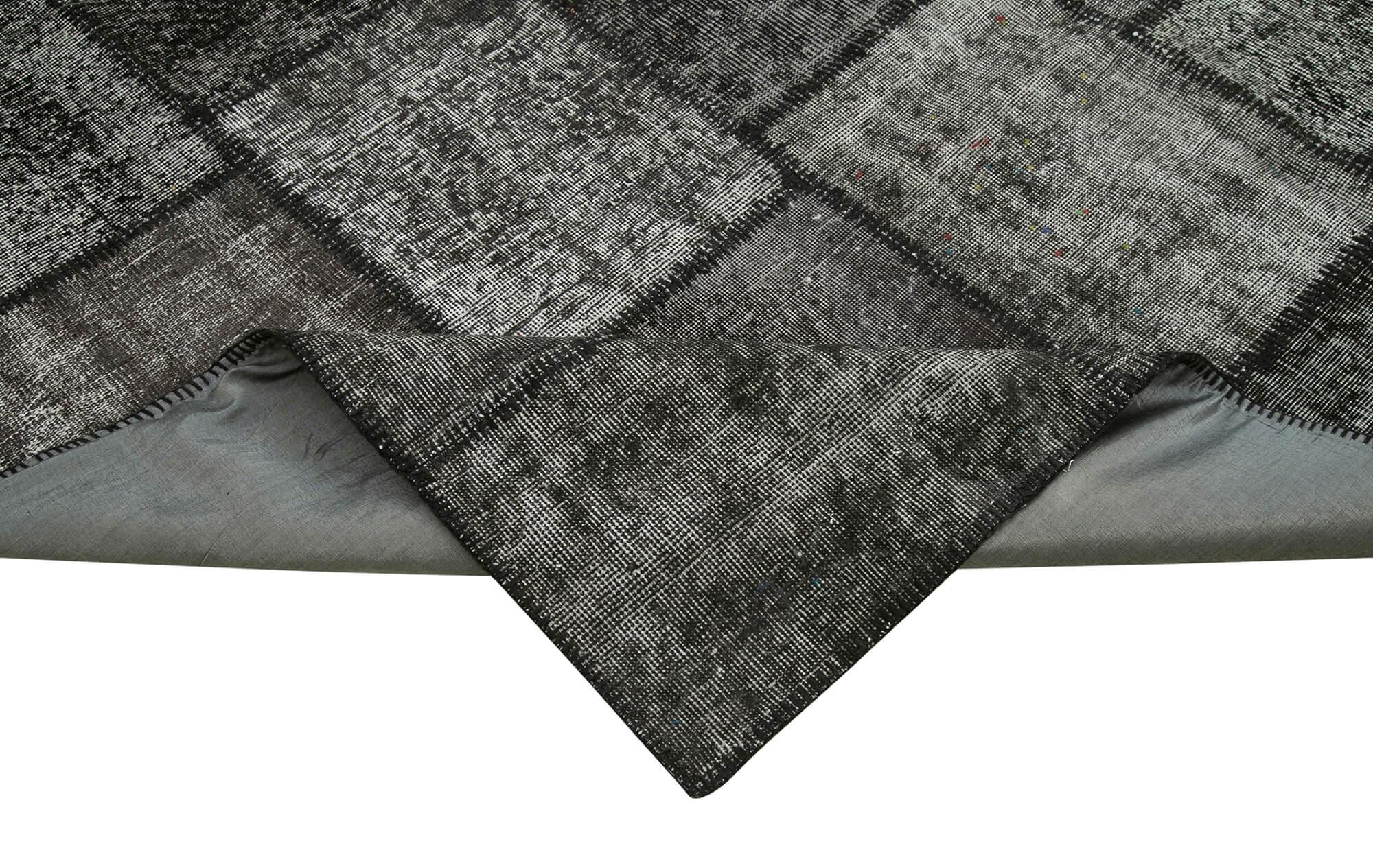 Kırk Yama Siyah Patchwork Pamuk Yün El Dokuma Halısı 256x352 Agacan