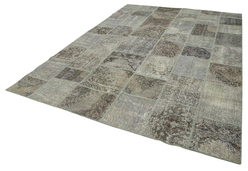 Kırk Yama Gri Patchwork Pamuk Yün El Dokuma Halısı 251x357 Agacan