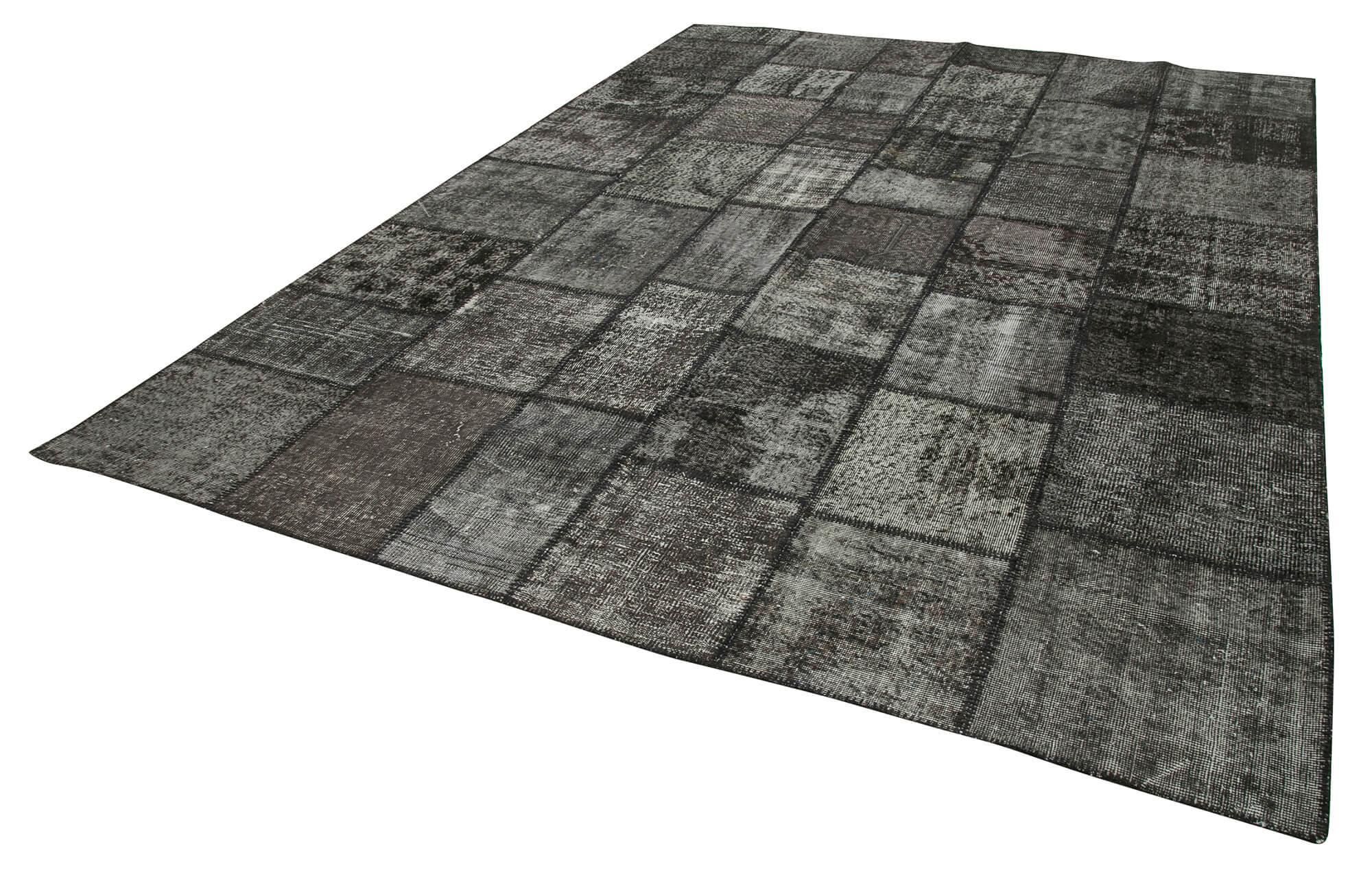 Kırk Yama Siyah Patchwork Pamuk Yün El Dokuma Halısı 255x350 Agacan