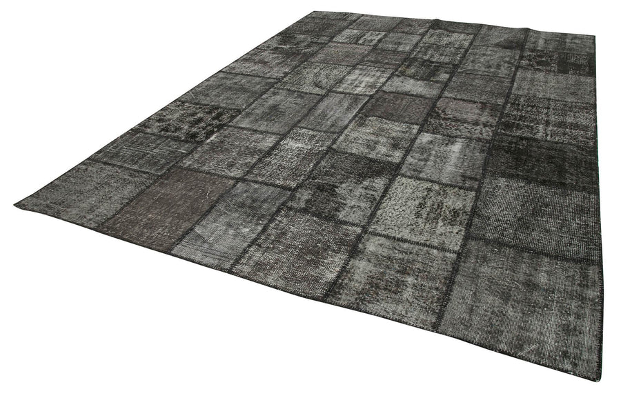 Kırk Yama Siyah Patchwork Pamuk Yün El Dokuma Halısı 255x350 Agacan