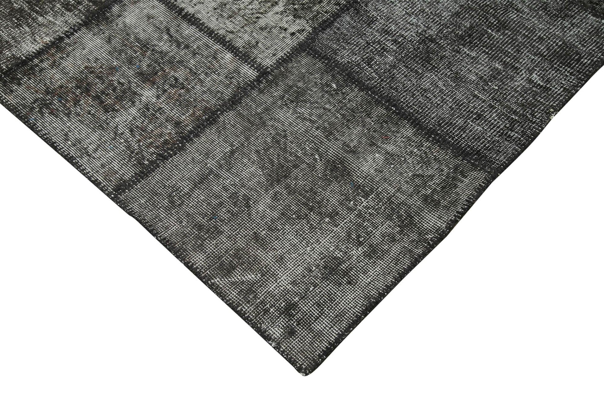 Kırk Yama Siyah Patchwork Pamuk Yün El Dokuma Halısı 255x350 Agacan