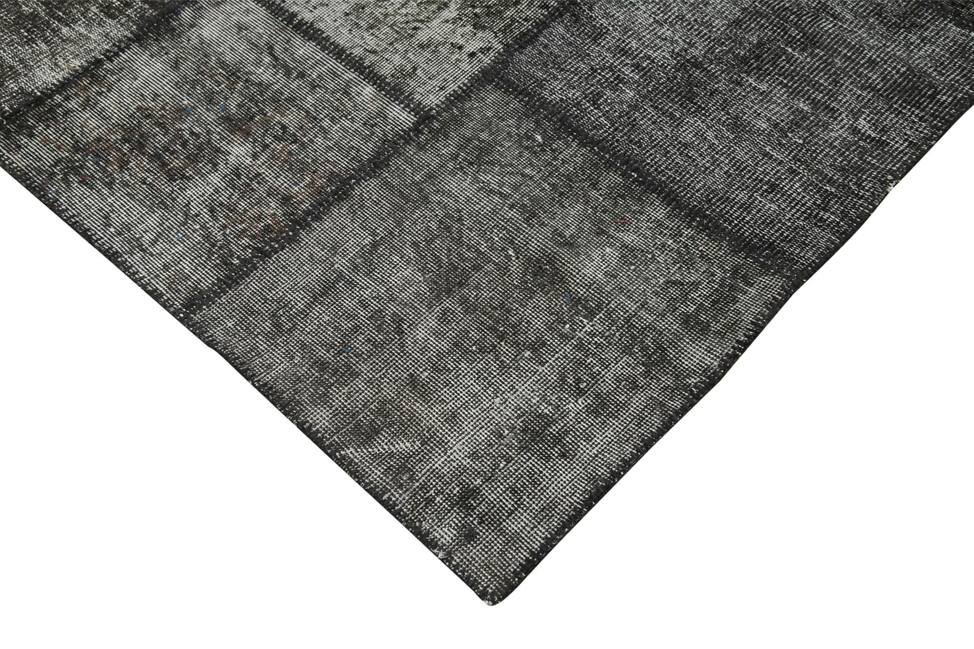 Kırk Yama Siyah Patchwork Pamuk Yün El Dokuma Halısı 255x350 Agacan
