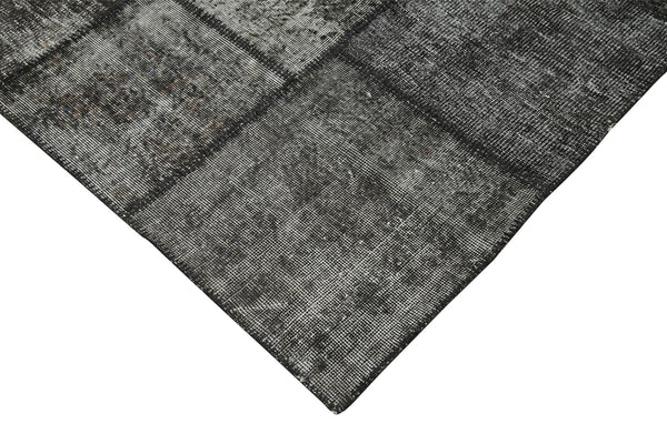Kırk Yama Siyah Patchwork Pamuk Yün El Dokuma Halısı 255x350 Agacan