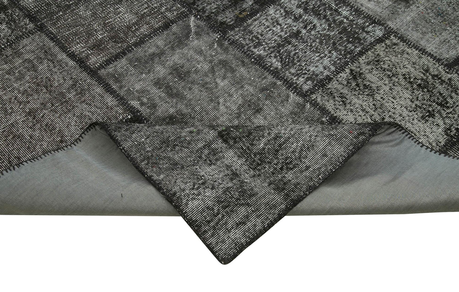 Kırk Yama Siyah Patchwork Pamuk Yün El Dokuma Halısı 255x350 Agacan