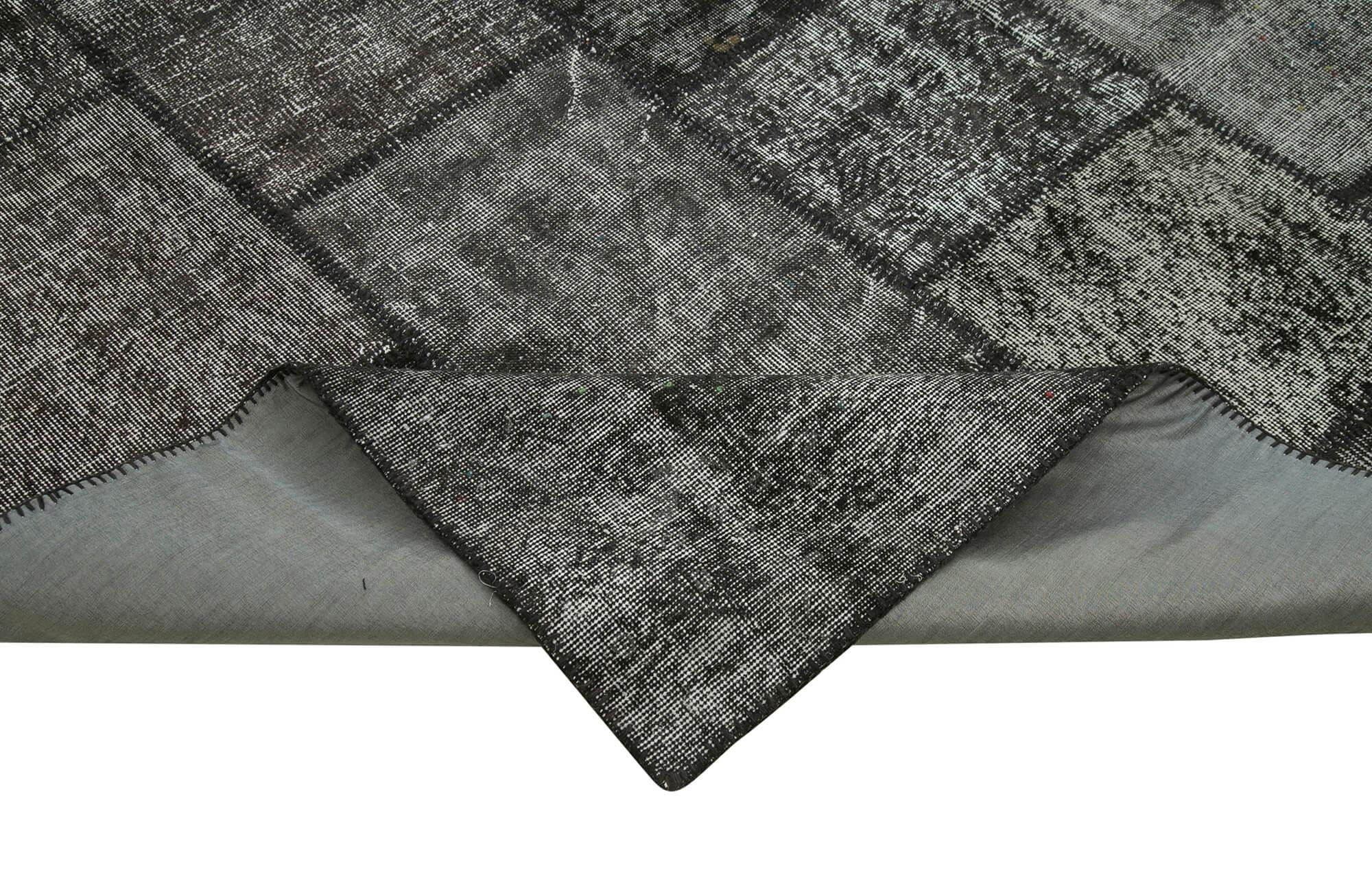 Kırk Yama Siyah Patchwork Pamuk Yün El Dokuma Halısı 255x350 Agacan