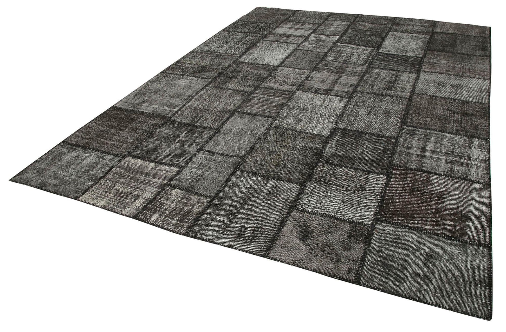 Kırk Yama Siyah Patchwork Pamuk Yün El Dokuma Halısı 255x354 Agacan