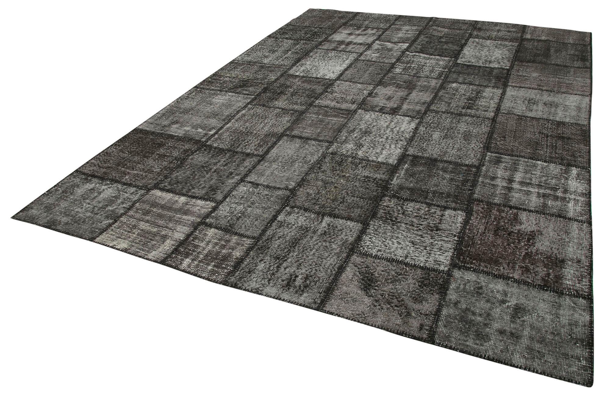 Kırk Yama Siyah Patchwork Pamuk Yün El Dokuma Halısı 255x354 Agacan