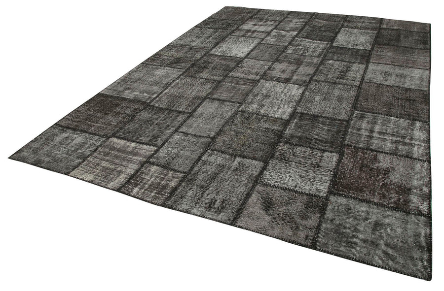 Kırk Yama Siyah Patchwork Pamuk Yün El Dokuma Halısı 255x354 Agacan