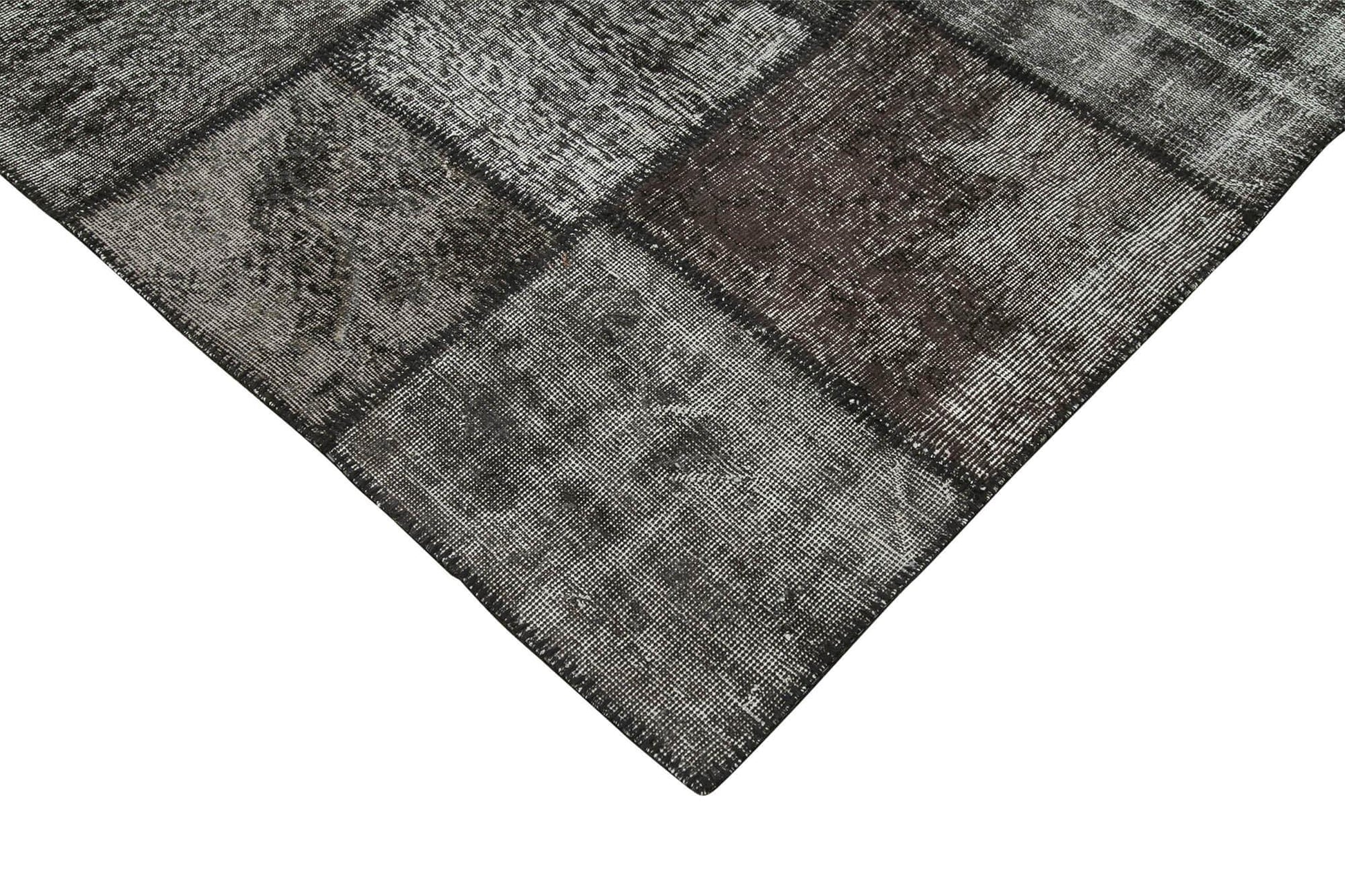 Kırk Yama Siyah Patchwork Pamuk Yün El Dokuma Halısı 255x354 Agacan