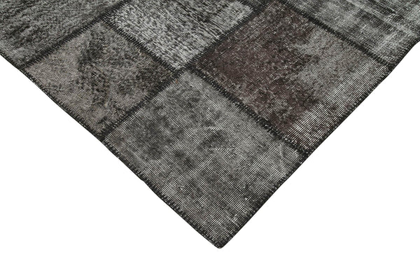 Kırk Yama Siyah Patchwork Pamuk Yün El Dokuma Halısı 255x354 Agacan