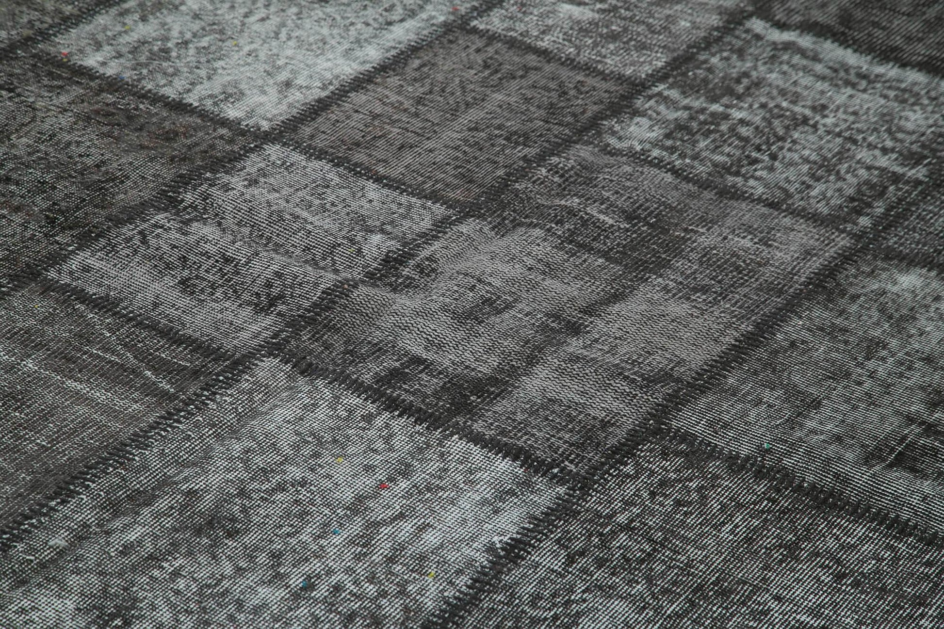 Kırk Yama Siyah Patchwork Pamuk Yün El Dokuma Halısı 255x354 Agacan