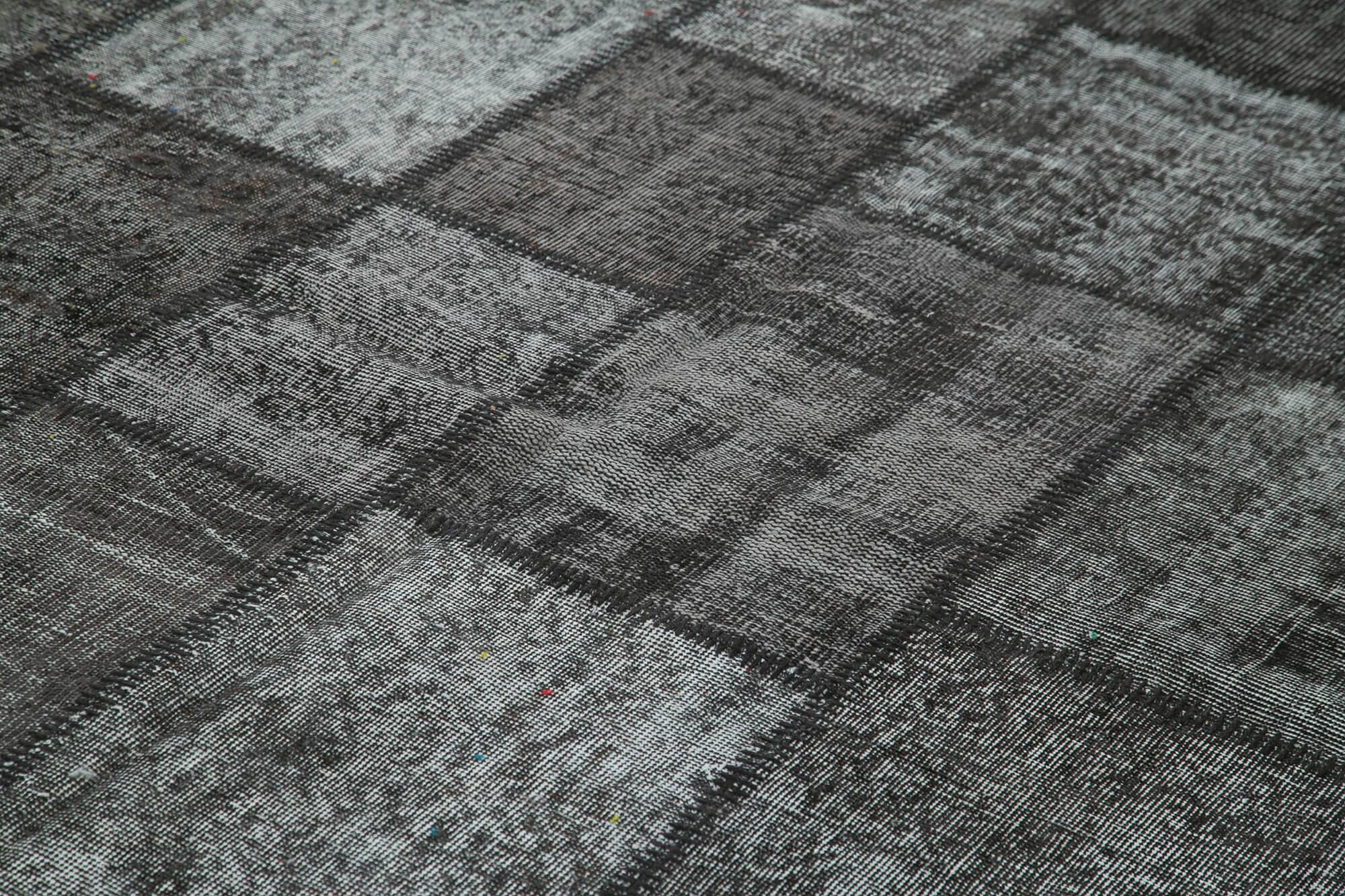 Kırk Yama Siyah Patchwork Pamuk Yün El Dokuma Halısı 255x354 Agacan