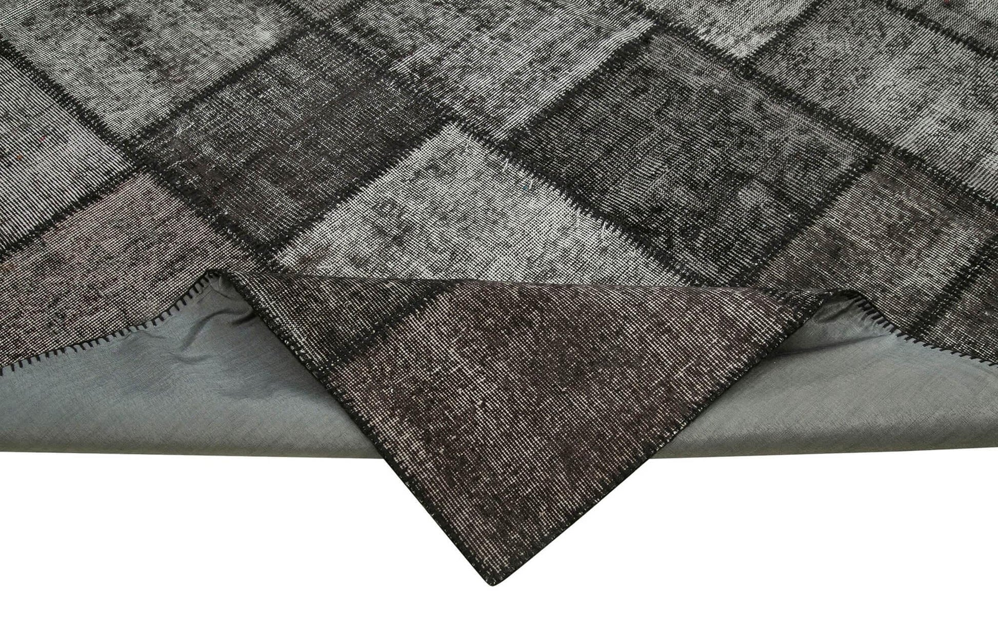 Kırk Yama Siyah Patchwork Pamuk Yün El Dokuma Halısı 255x354 Agacan
