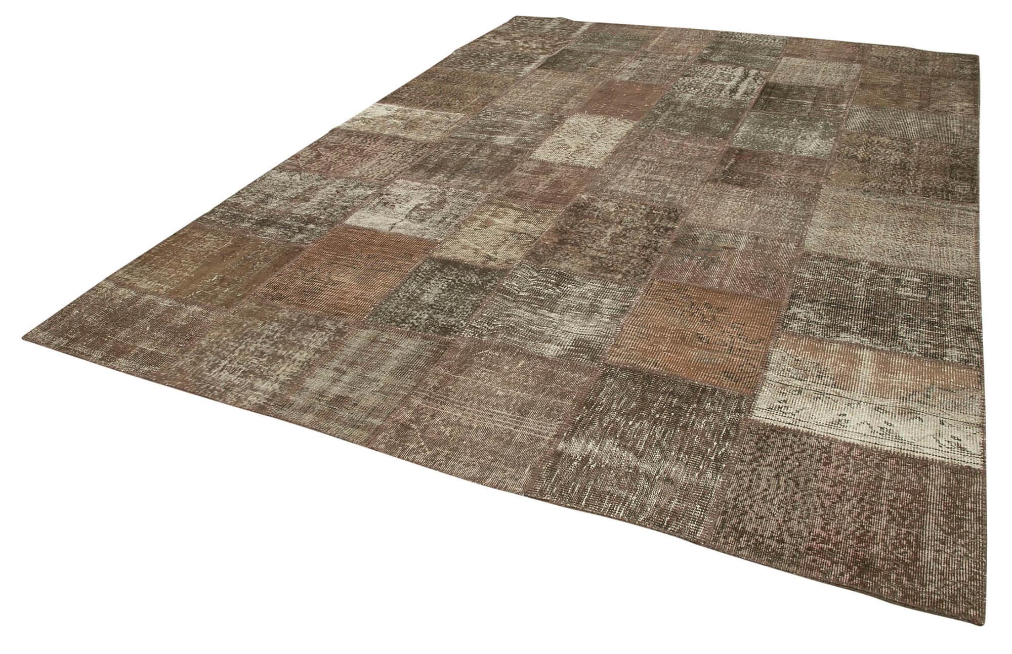 Kırk Yama Kahverengi Patchwork Pamuk Yün El Dokuma Halısı 254x355 Agacan