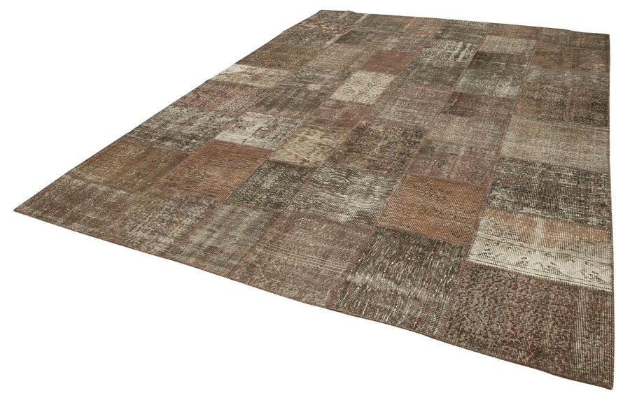 Kırk Yama Kahverengi Patchwork Pamuk Yün El Dokuma Halısı 254x355 Agacan