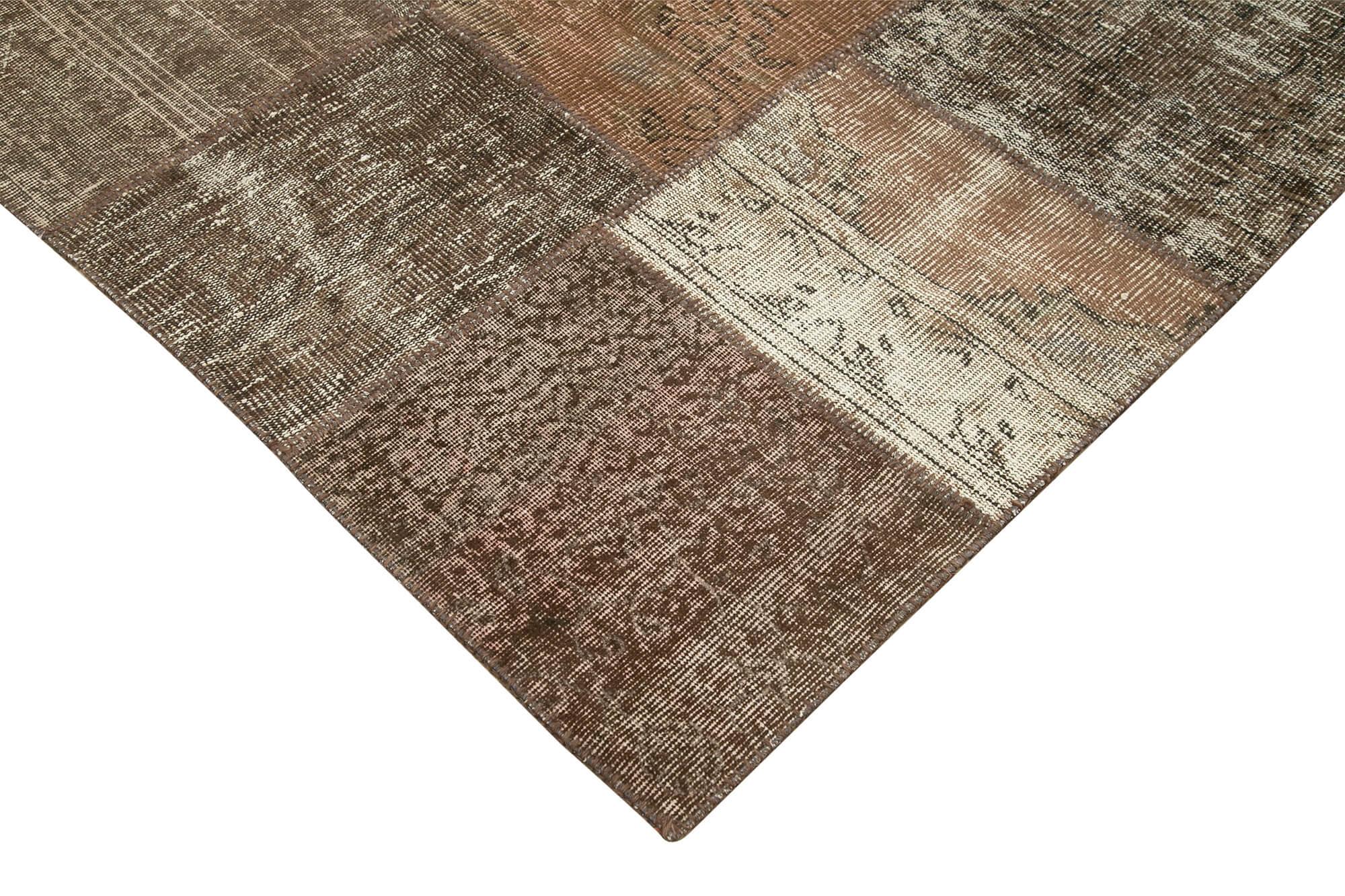 Kırk Yama Kahverengi Patchwork Pamuk Yün El Dokuma Halısı 254x355 Agacan
