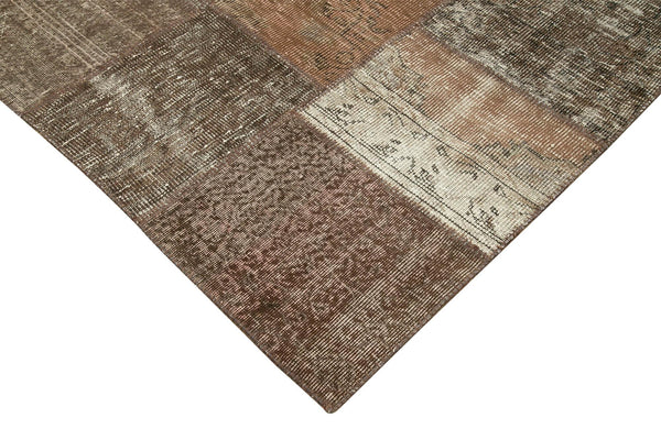 Kırk Yama Kahverengi Patchwork Pamuk Yün El Dokuma Halısı 254x355 Agacan