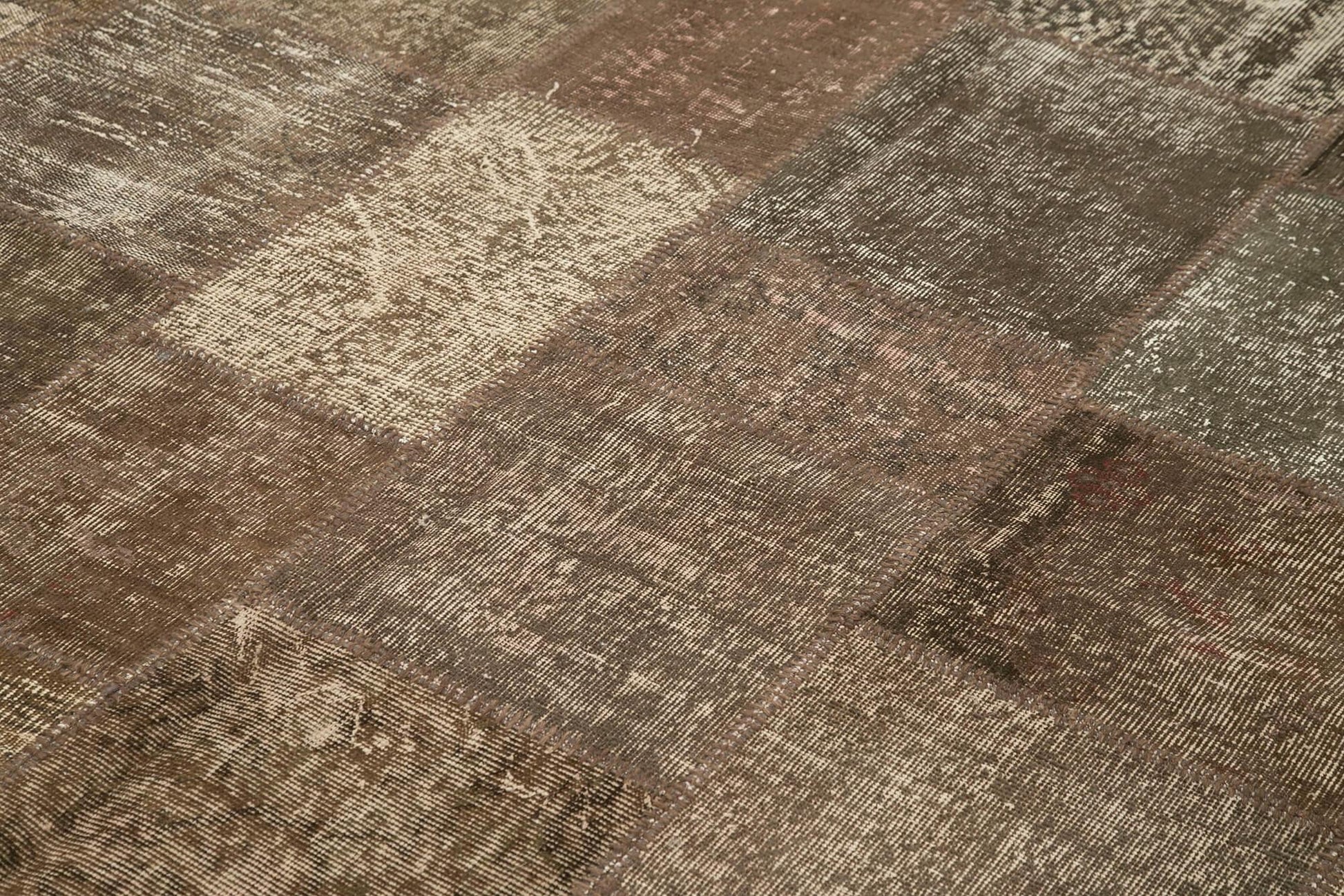 Kırk Yama Kahverengi Patchwork Pamuk Yün El Dokuma Halısı 254x355 Agacan