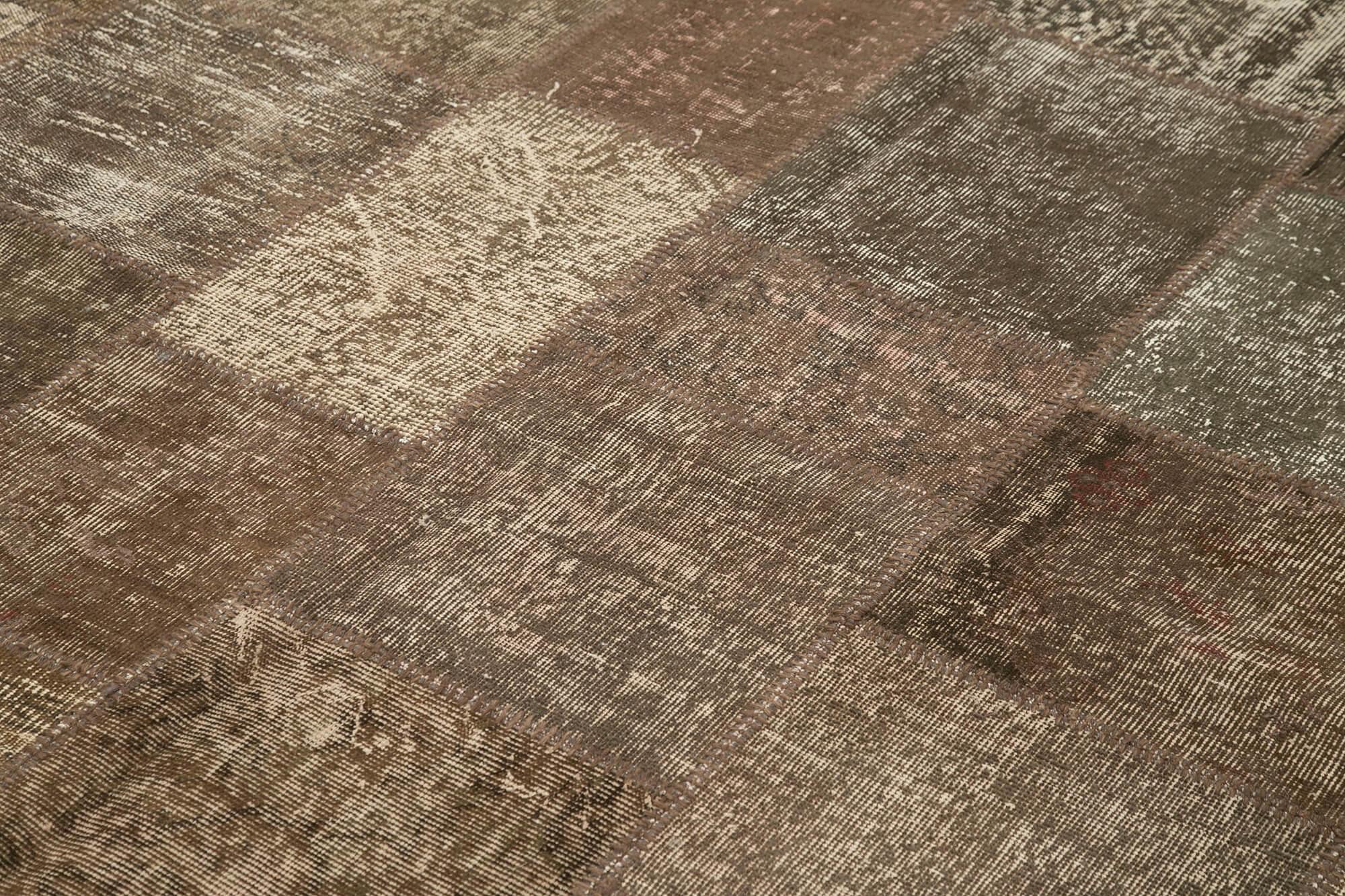 Kırk Yama Kahverengi Patchwork Pamuk Yün El Dokuma Halısı 254x355 Agacan