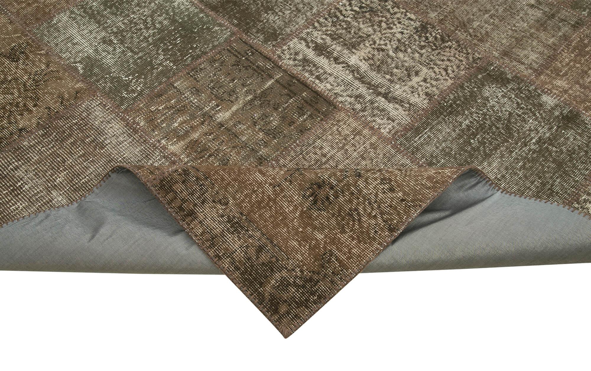 Kırk Yama Kahverengi Patchwork Pamuk Yün El Dokuma Halısı 254x355 Agacan