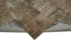 Kırk Yama Kahverengi Patchwork Pamuk Yün El Dokuma Halısı 254x355 Agacan
