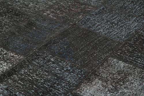 Kırk Yama Siyah Patchwork Pamuk Yün El Dokuma Halısı 255x352 Agacan