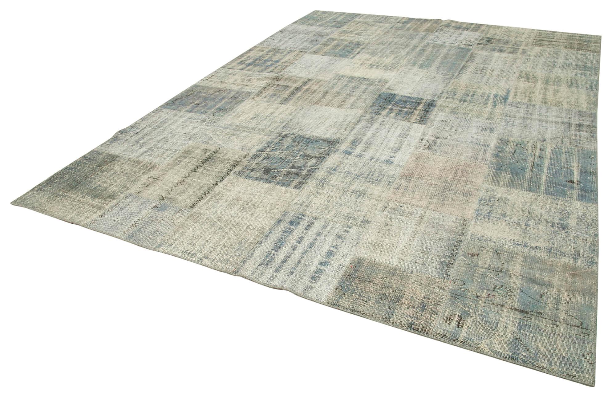 Kırk Yama Mavi Patchwork Pamuk Yün El Dokuma Halısı 258x355 Agacan