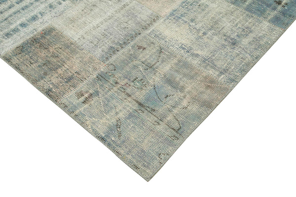 Kırk Yama Mavi Patchwork Pamuk Yün El Dokuma Halısı 258x355 Agacan