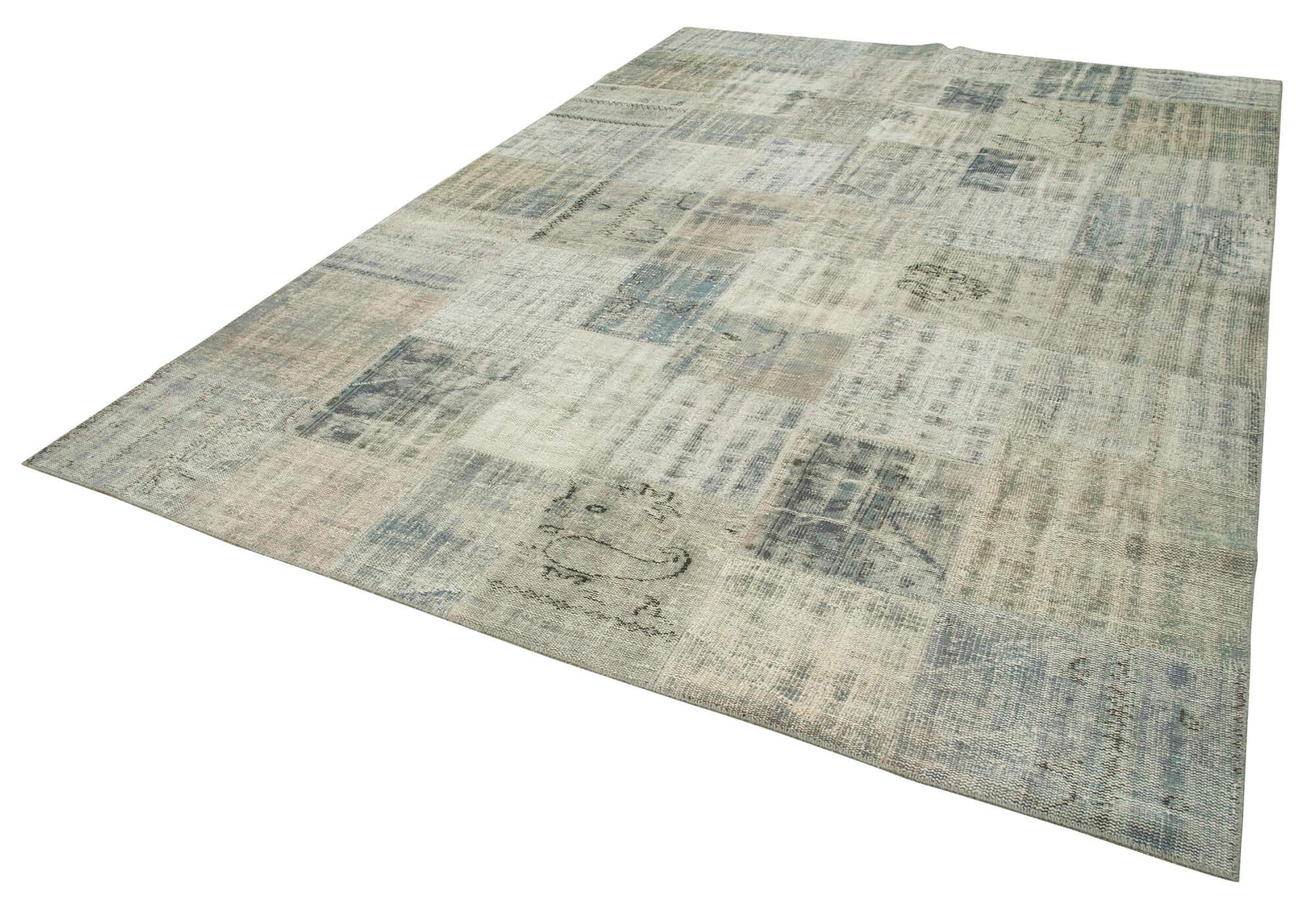 Kırk Yama Mavi Patchwork Pamuk Yün El Dokuma Halısı 247x352 Agacan