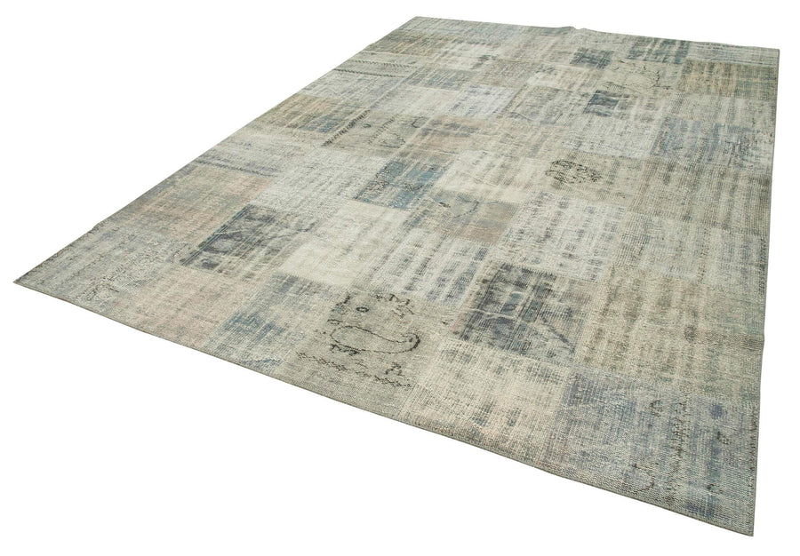 Kırk Yama Mavi Patchwork Pamuk Yün El Dokuma Halısı 247x352 Agacan