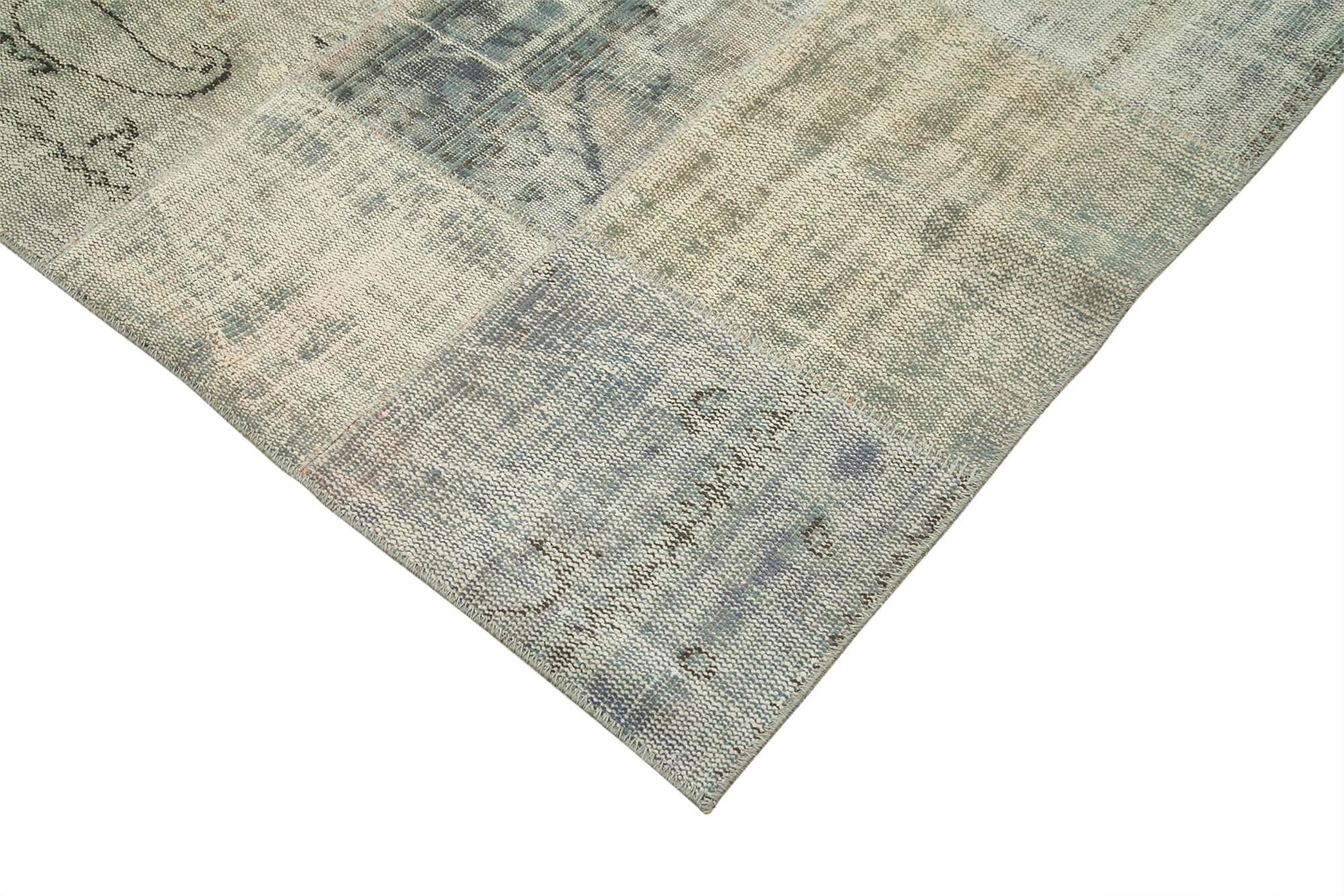 Kırk Yama Mavi Patchwork Pamuk Yün El Dokuma Halısı 247x352 Agacan