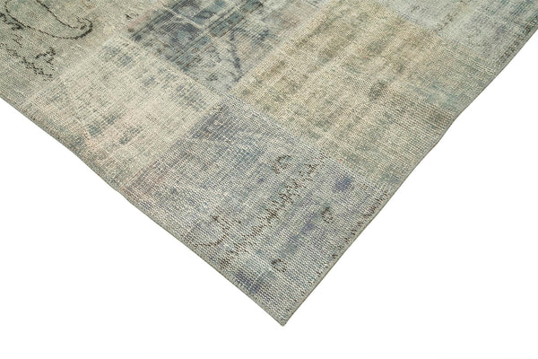 Kırk Yama Mavi Patchwork Pamuk Yün El Dokuma Halısı 247x352 Agacan