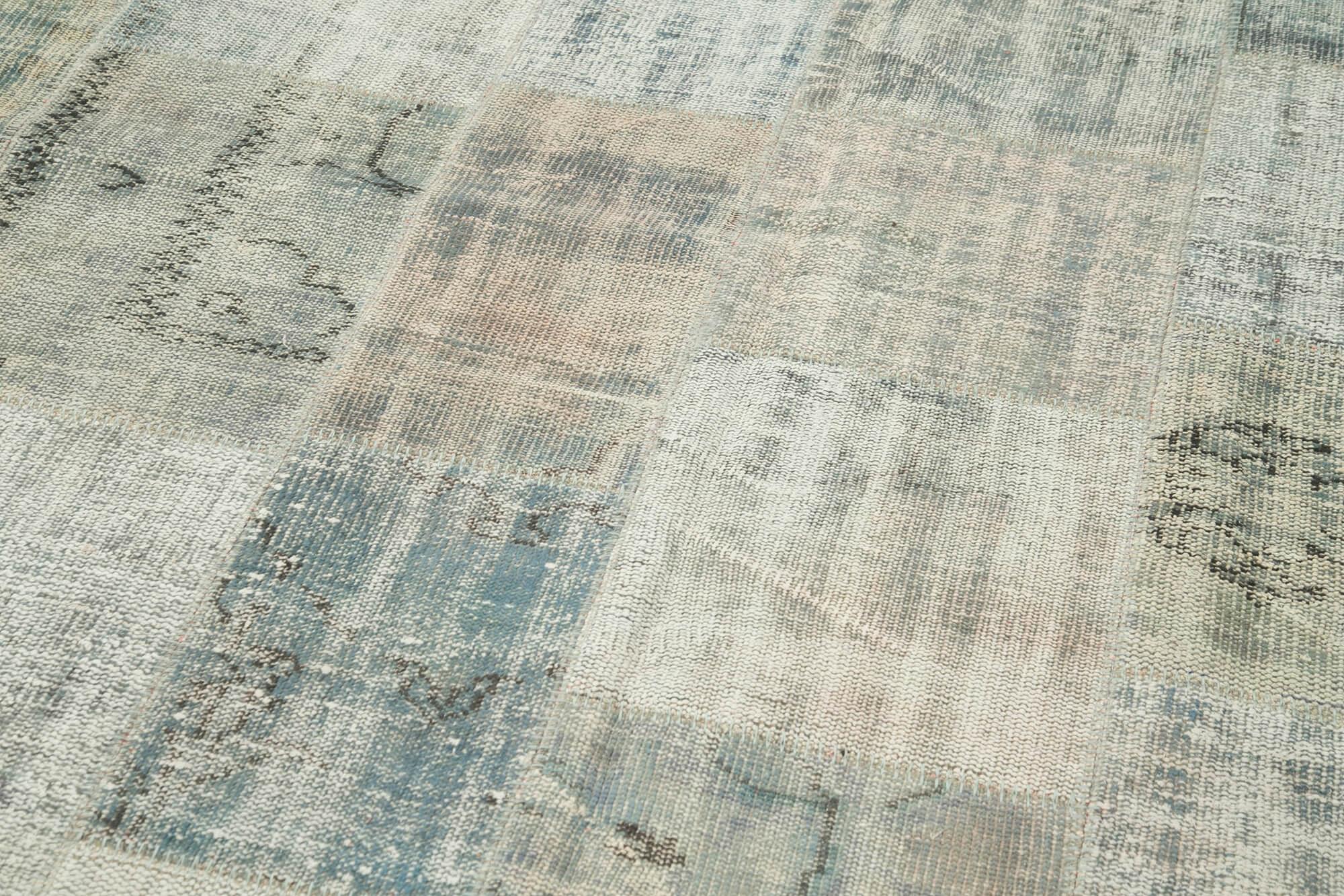 Kırk Yama Mavi Patchwork Pamuk Yün El Dokuma Halısı 247x352 Agacan