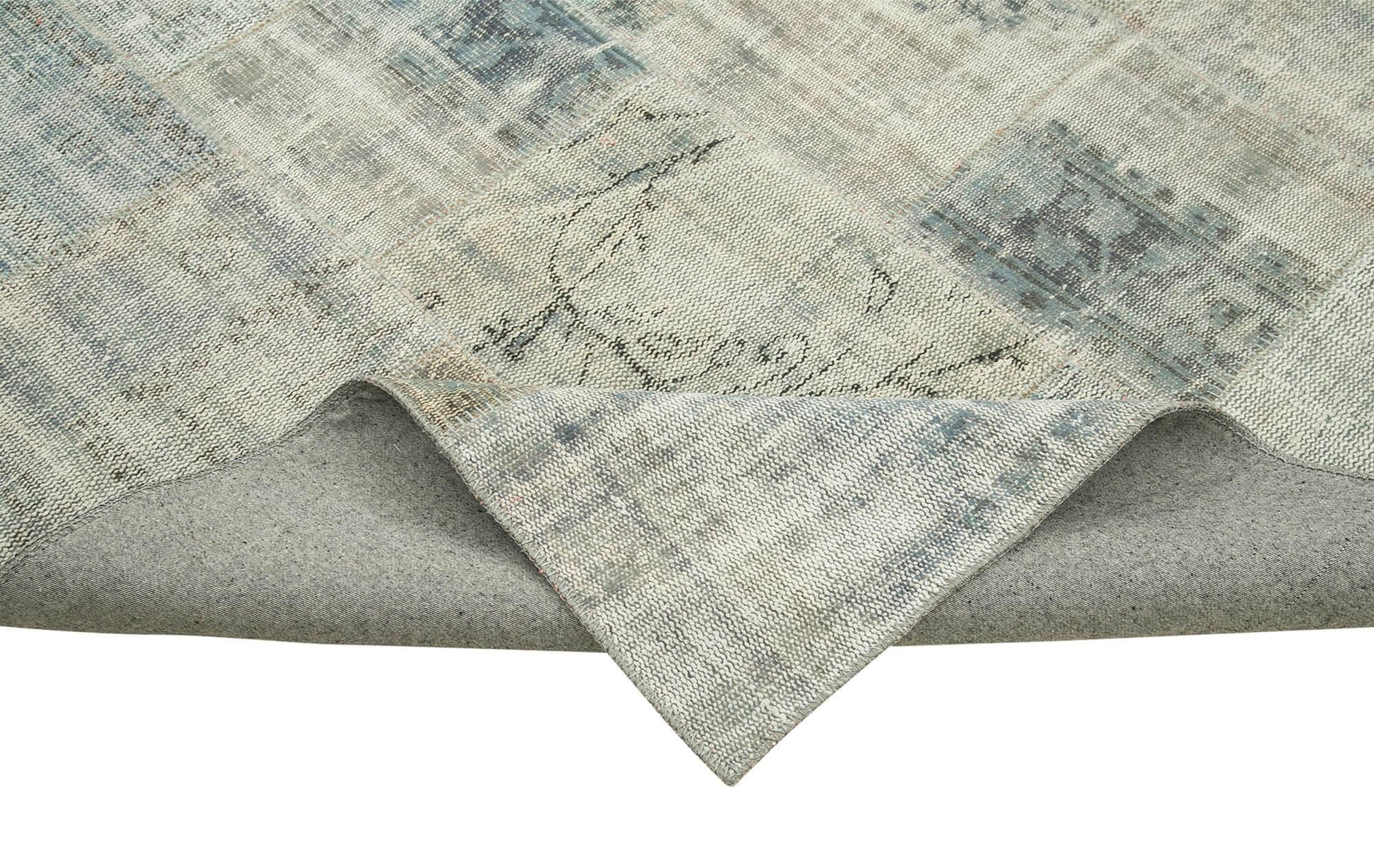 Kırk Yama Mavi Patchwork Pamuk Yün El Dokuma Halısı 247x352 Agacan