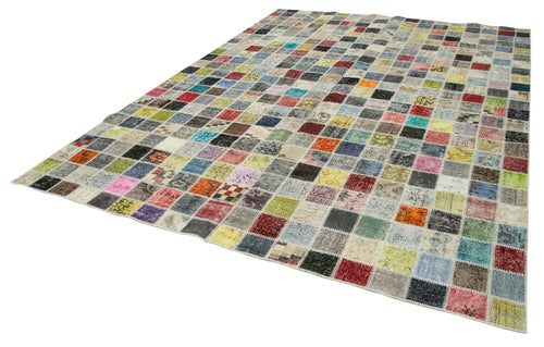 Kırk Yama Gri Patchwork Pamuk Yün El Dokuma Halısı 257x350 Agacan