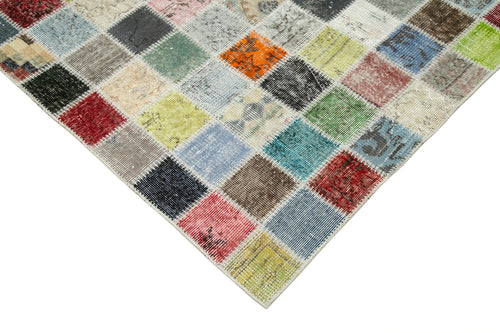 Kırk Yama Gri Patchwork Pamuk Yün El Dokuma Halısı 257x350 Agacan