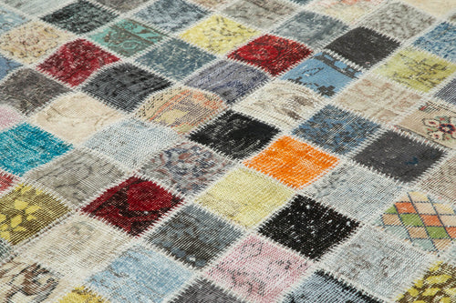 Kırk Yama Gri Patchwork Pamuk Yün El Dokuma Halısı 257x350 Agacan