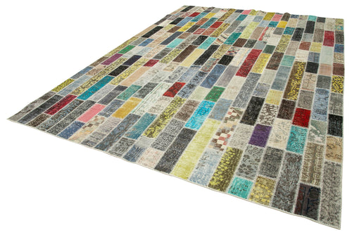 Kırk Yama Gri Patchwork Pamuk Yün El Dokuma Halısı 256x356 Agacan