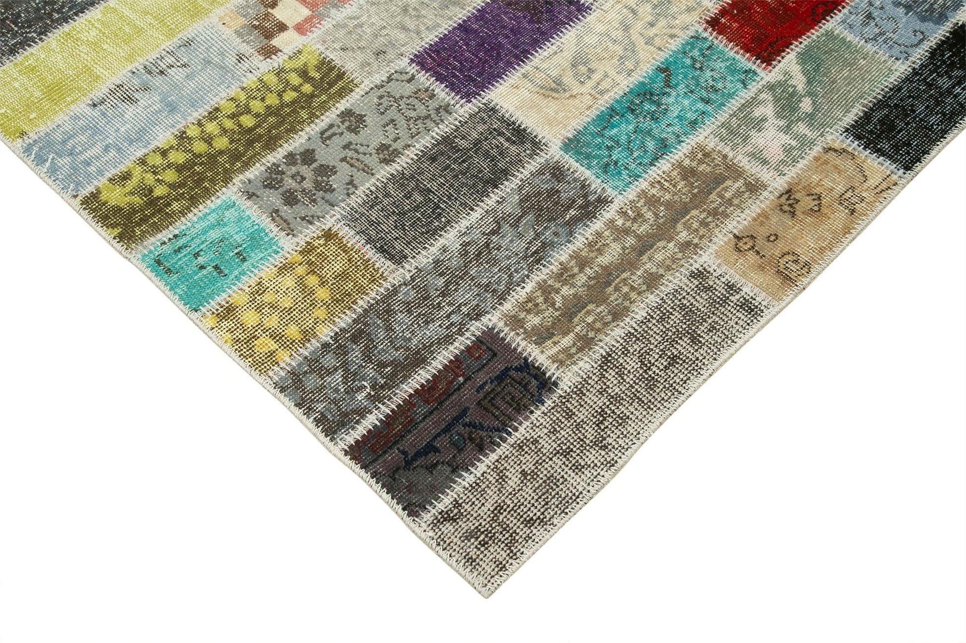 Kırk Yama Gri Patchwork Pamuk Yün El Dokuma Halısı 256x356 Agacan