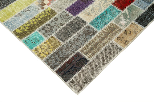 Kırk Yama Gri Patchwork Pamuk Yün El Dokuma Halısı 256x356 Agacan