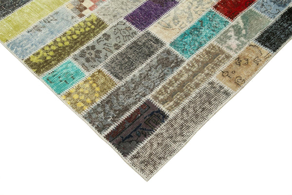 Kırk Yama Gri Patchwork Pamuk Yün El Dokuma Halısı 256x356 Agacan