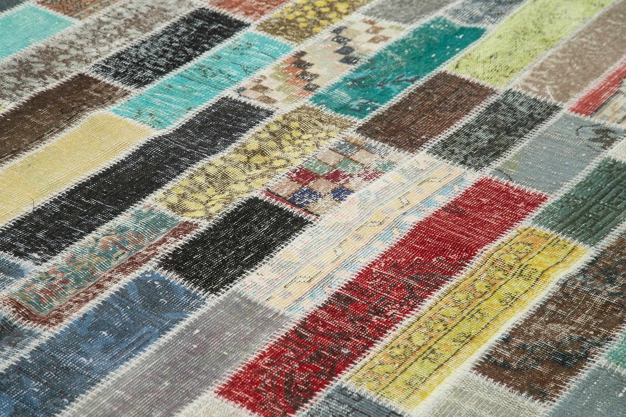 Kırk Yama Gri Patchwork Pamuk Yün El Dokuma Halısı 256x356 Agacan