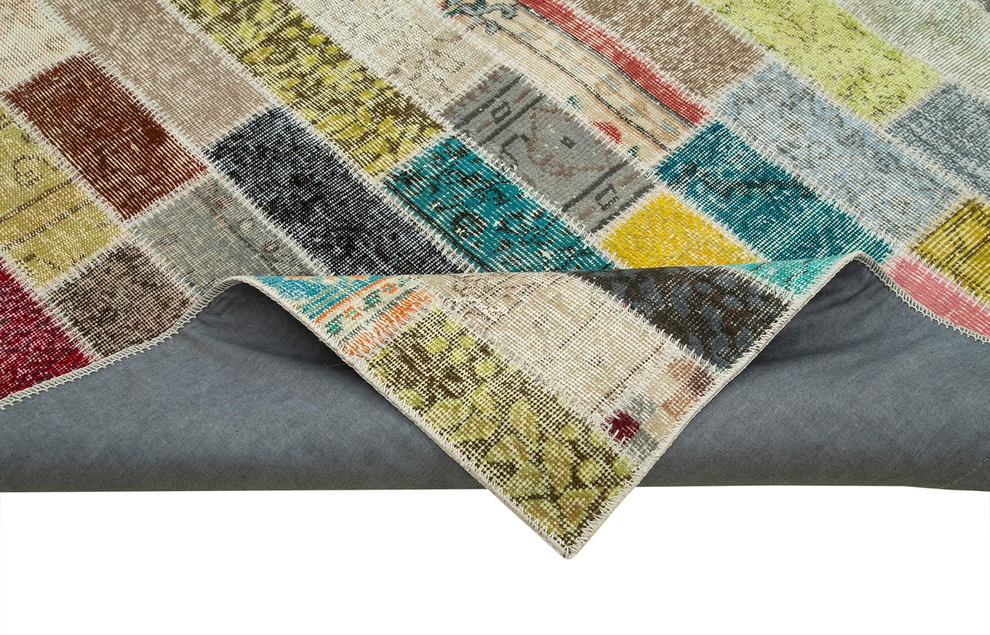 Kırk Yama Gri Patchwork Pamuk Yün El Dokuma Halısı 256x356 Agacan