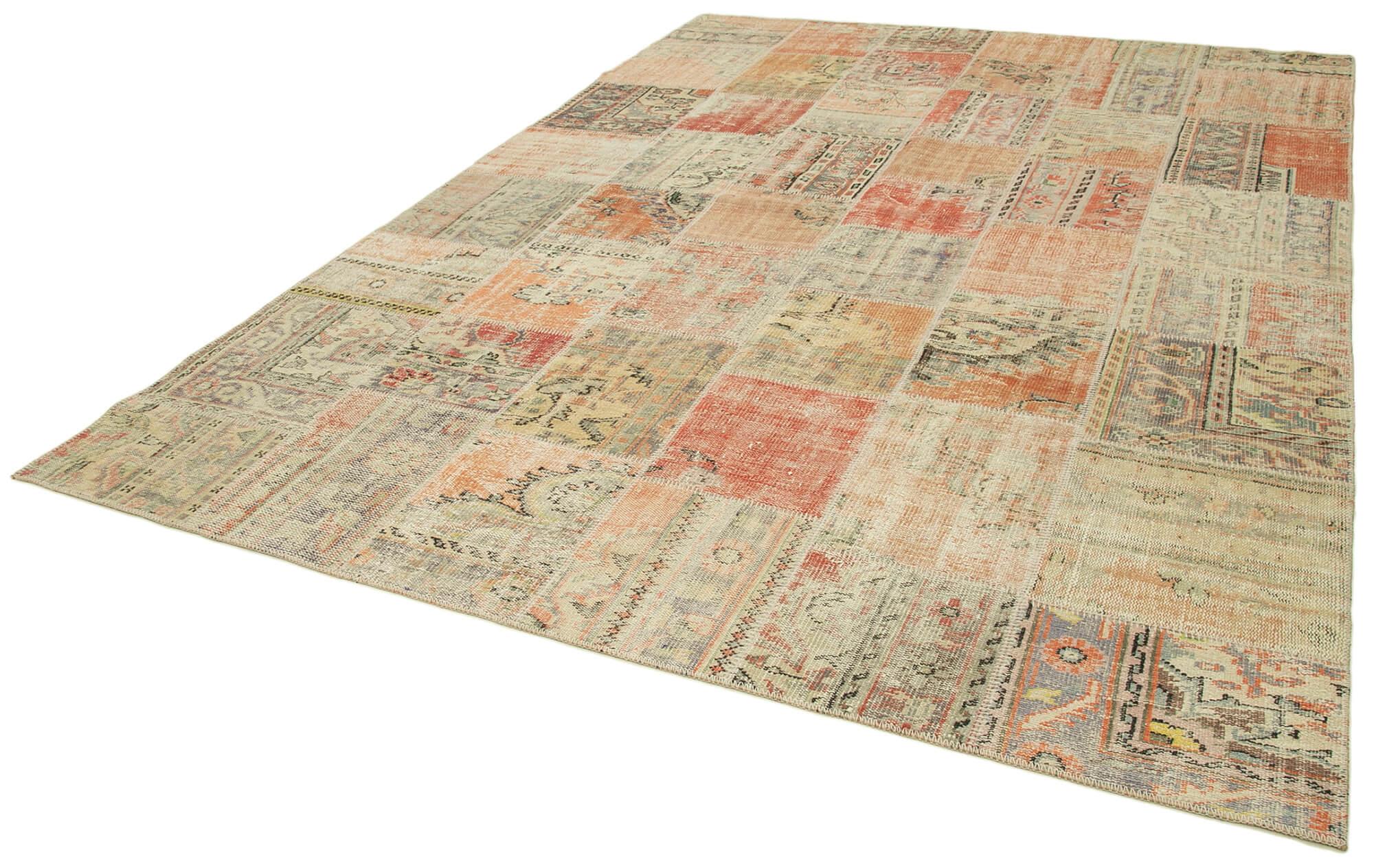 Kırk Yama Gri Patchwork Pamuk Yün El Dokuma Halısı 257x355 Agacan