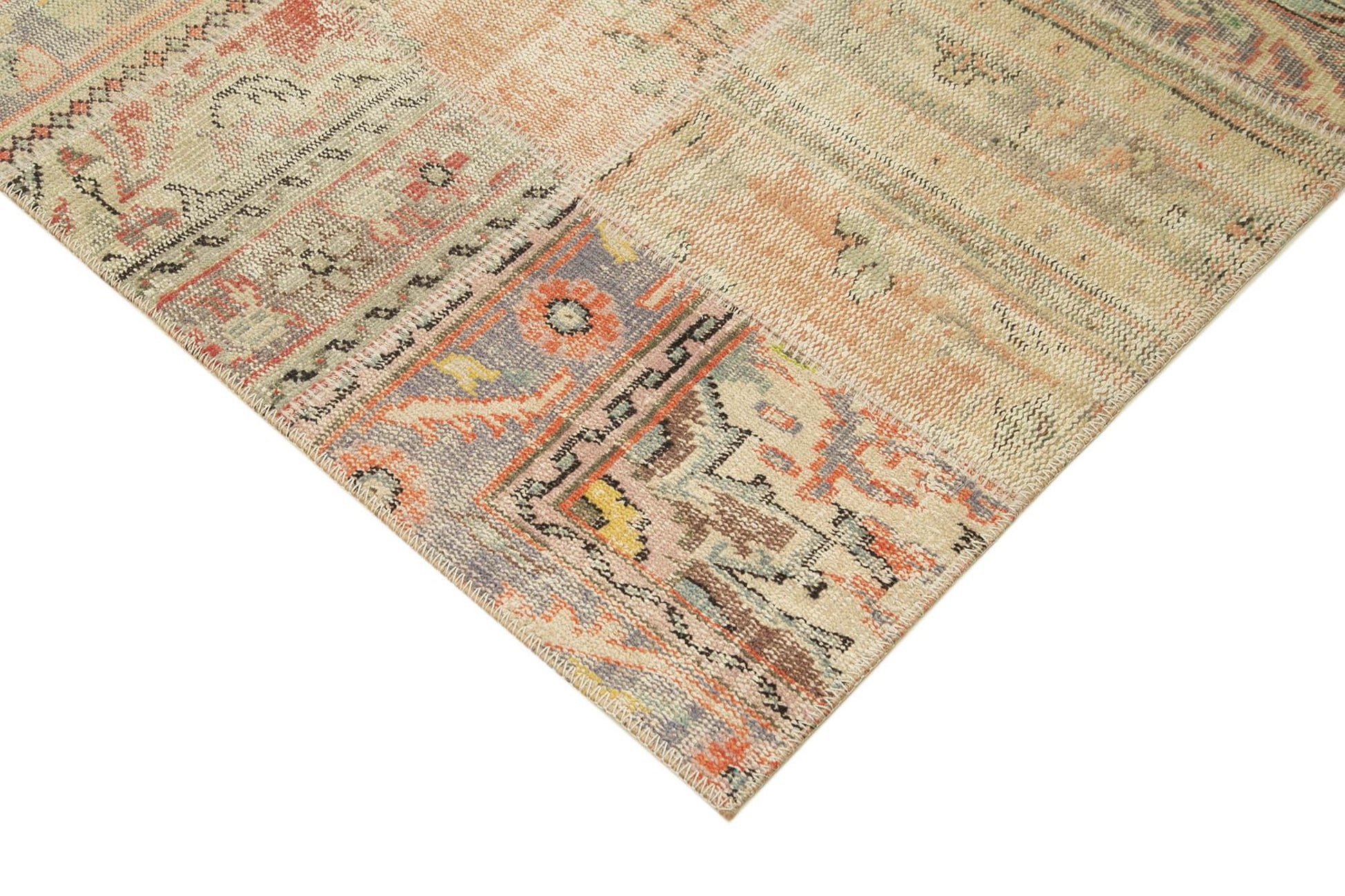 Kırk Yama Gri Patchwork Pamuk Yün El Dokuma Halısı 257x355 Agacan