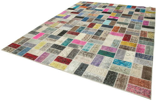 Kırk Yama Gri Patchwork Pamuk Yün El Dokuma Halısı 263x350 Agacan