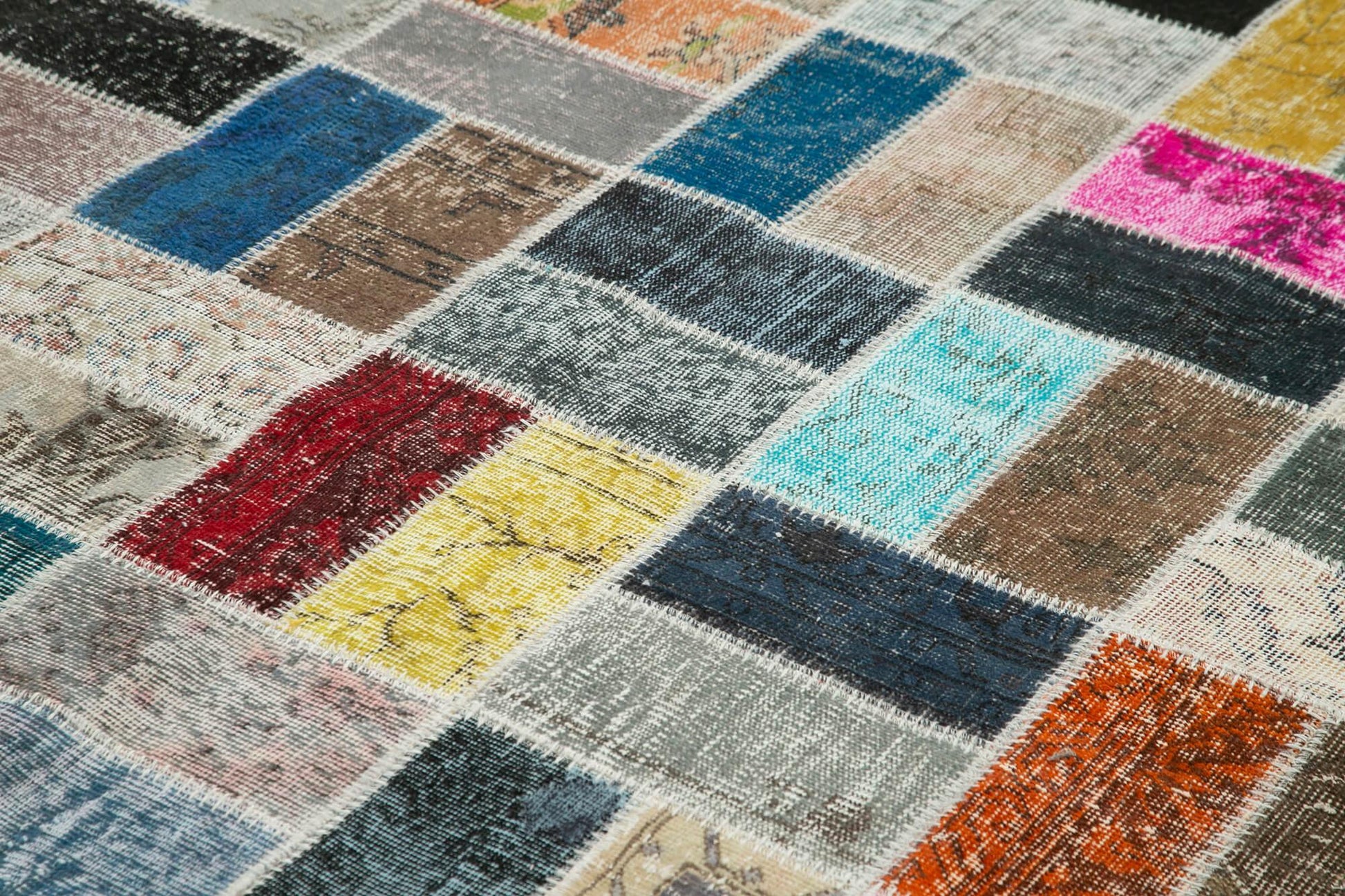 Kırk Yama Gri Patchwork Pamuk Yün El Dokuma Halısı 263x350 Agacan
