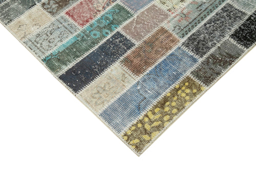 Kırk Yama Gri Patchwork Pamuk Yün El Dokuma Halısı 255x360 Agacan