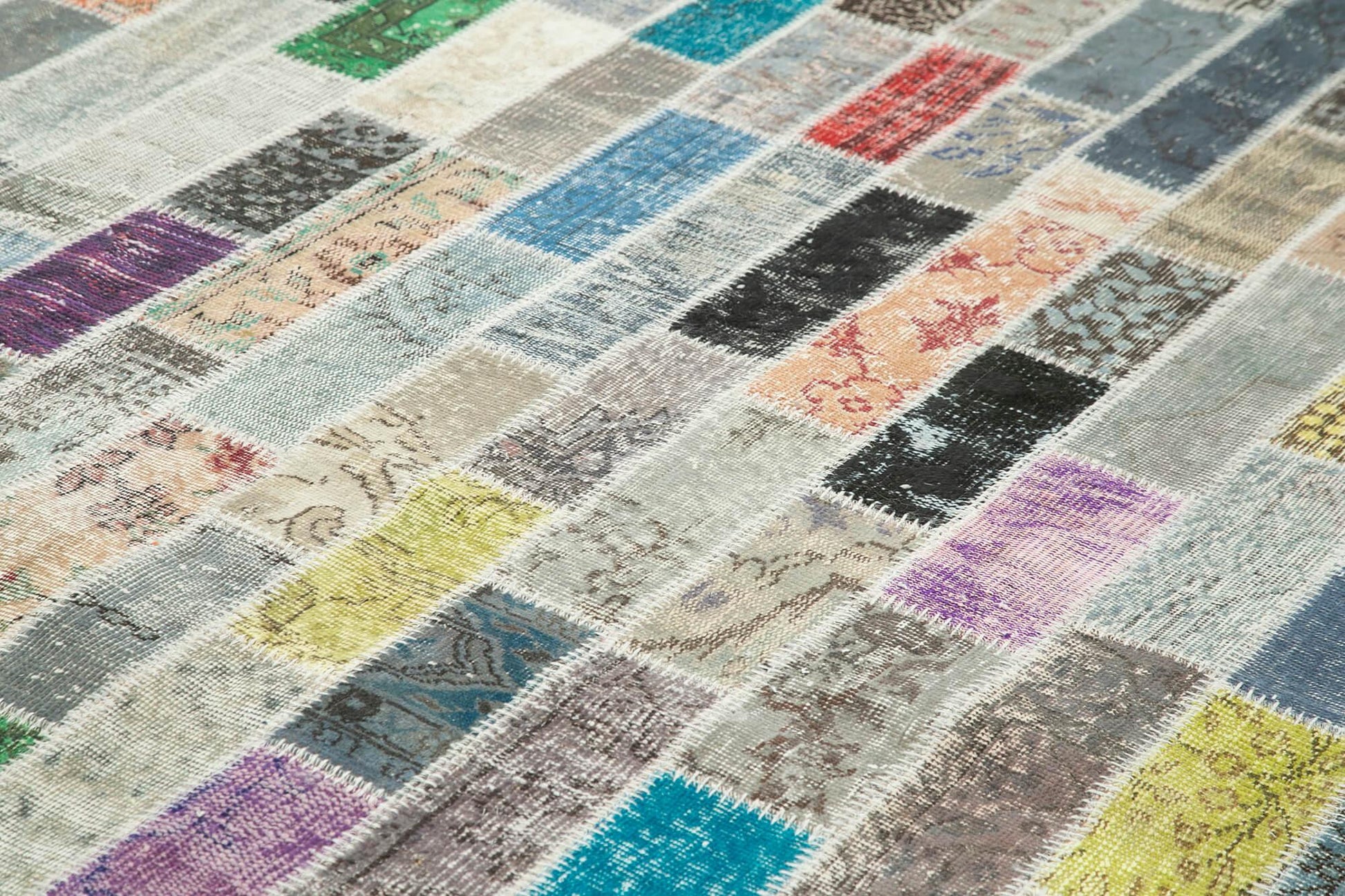 Kırk Yama Gri Patchwork Pamuk Yün El Dokuma Halısı 255x360 Agacan