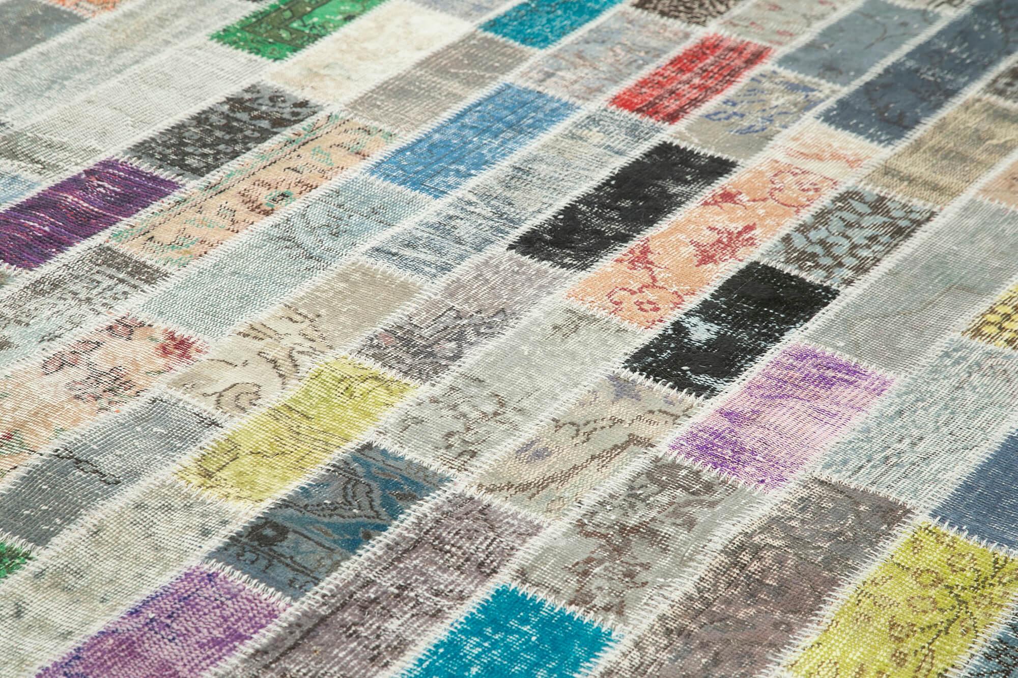 Kırk Yama Gri Patchwork Pamuk Yün El Dokuma Halısı 255x360 Agacan